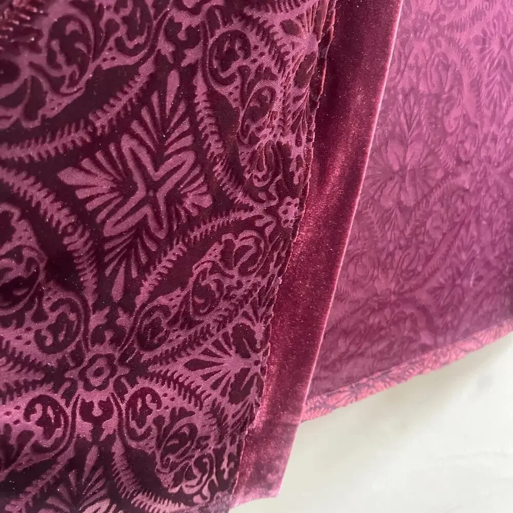 Soma Burnout Pajama Set Women's S/M Merlot Velvet Open Front Luxury Loungewear